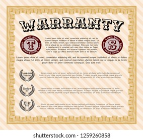 Orange Warranty template. With guilloche pattern. Detailed. Money style design. 