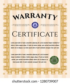 Orange Warranty template. With guilloche pattern and background. Customizable, Easy to edit and change colors. Modern design. 