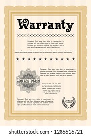 Orange Warranty template. With guilloche pattern. Elegant design. Vector illustration. 
