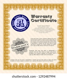 Orange Warranty template. With guilloche pattern and background. Cordial design. Customizable, Easy to edit and change colors. 