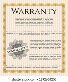 Orange Warranty template. With guilloche pattern. Cordial design. Vector illustration. 