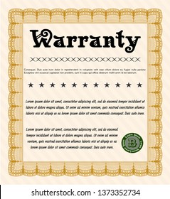 Orange Warranty template. With guilloche pattern and background. Detailed. Good design. 