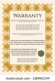 Orange Warranty template. With guilloche pattern. Perfect design. Customizable, Easy to edit and change colors. 