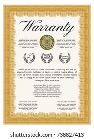Orange Warranty template. With guilloche pattern and background. Cordial design. Vector illustration. 