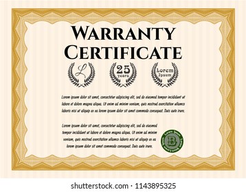 Orange Warranty template. With linear background. Vector illustration. Good design. 