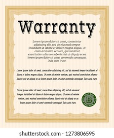 Orange Warranty template. Modern design. Customizable, Easy to edit and change colors. With guilloche pattern and background. 