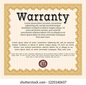Orange Warranty template. Money design. Printer friendly. Vector illustration. 