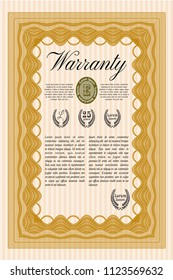 Orange Warranty template. Money Pattern design. Printer friendly. Vector illustration. 