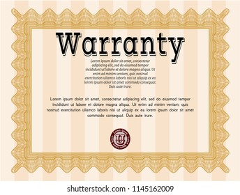 Orange Warranty template. Money Pattern design. With background. Vector illustration. 