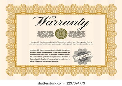 Orange Warranty template. Money Pattern. Vector illustration. Complex background. 
