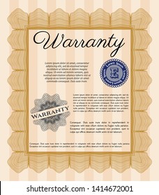 Orange Warranty template. Money Pattern. Customizable, Easy to edit and change colors. Easy to print. 