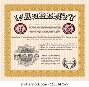 Orange Warranty template. Money style design. With guilloche pattern. Customizable, Easy to edit and change colors. 