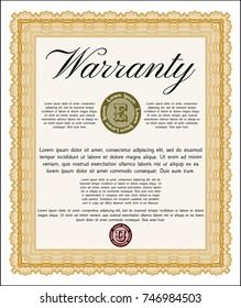 Orange Warranty template. Money style design. With great quality guilloche pattern. Customizable, Easy to edit and change colors. 