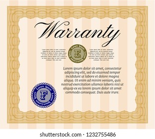 Orange Warranty template. Perfect design. Detailed. Printer friendly. 