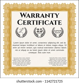 Orange Warranty template. Printer friendly. Vector illustration. Money style design. 