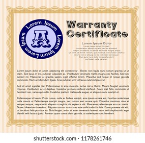 Orange Warranty template. Printer friendly. Money style design. Customizable, Easy to edit and change colors. 