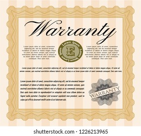 Orange Warranty template. Printer friendly. Vector illustration. Money design. 