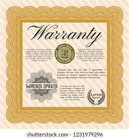 Orange Warranty template. Printer friendly. Money design. Detailed. 