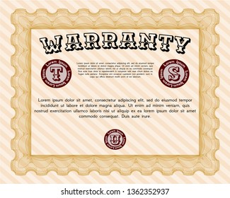 Orange Warranty template. Printer friendly. Vector illustration. Money Pattern design. 