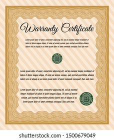 Orange Warranty template. Printer friendly. Detailed. Money style design. 