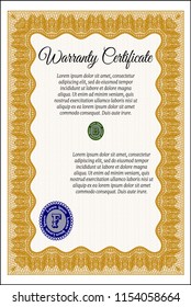 Orange Warranty template. Retro design. Complex background. Customizable, Easy to edit and change colors. 