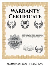 Orange Warranty template. Superior design. With guilloche pattern. Customizable, Easy to edit and change colors. 