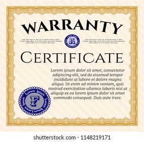 Orange Warranty template. Vector illustration. With complex linear background. Money Pattern design. 