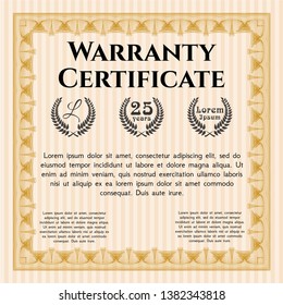 Orange Warranty. Vector illustration. Complex background. Lovely design. 