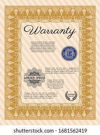 Orange Warranty. Vector illustration. Complex background. Perfect design. 