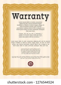 Orange Warranty. Vector illustration. Printer friendly. Money style design. 