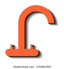 Grifo de agua naranja y sombra negra en un fondo blanco, signo de diseño, ilustración vectorial