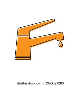 Orange Water tap with a falling water drop icon isolated on white background. Vector Illustration
