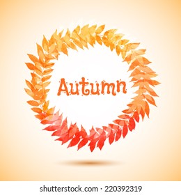 Orange watercolor autumn leaves vector wreath