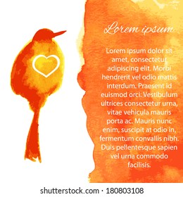 Orange watercolor birds, heart, splash