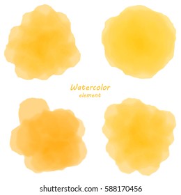 orange watercolor blotch. Set of orange watercolor circles. orange swirling watercolor blobs.
