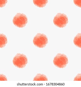 Orange Watercolor Circles. Vector Seamless Pattern. Watercolor Vector Texture. Circles Ornament. Round Shapes Pattern. Orange Painted Ornament. Grunge Round Shapes. Orange Dot Watercolor Background.