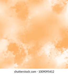 orange watercolor cloudscape pattern with blurred areas and clustered stains, vector illustration