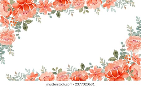 Orange watercolor flower frame for wedding, birthday, card, background, invitation, wallpaper, sticker, decoration etc.