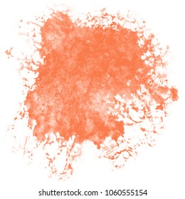 orange watercolor isolated blotch pattern with watery fringed border on white background, vector illustration