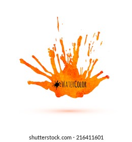 Orange watercolor isolated splash, vector design element