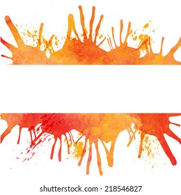Orange watercolor paint vector background with blots and banner
