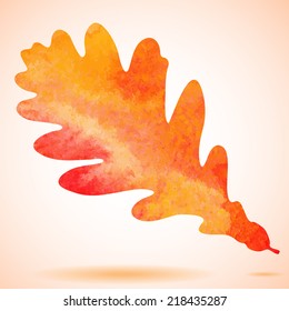 Orange watercolor painted vector autumn oak leaf background
