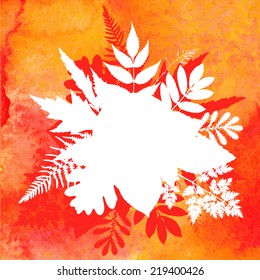 Orange watercolor painted vector autumn foliage background