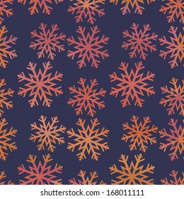 Orange watercolor snowflakes seamless pattern