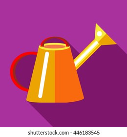 Orange watering can icon in flat style on a fuchsia background