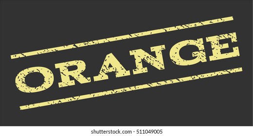 Orange watermark stamp. Text tag between parallel lines with grunge design style. Rubber seal stamp with scratched texture. Vector khaki yellow color ink imprint on a gray background.