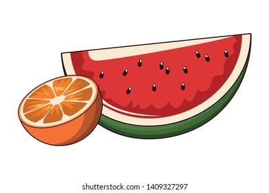 orange and watermelon icon cartoon vector illustration graphic design
