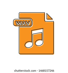 Orange WAV file document. Download wav button icon isolated on white background. WAV waveform audio file format for digital audio riff files.  Vector Illustration