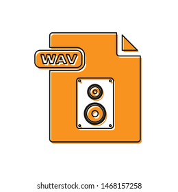 Orange WAV file document. Download wav button icon isolated on white background. WAV waveform audio file format for digital audio riff files.  Vector Illustration