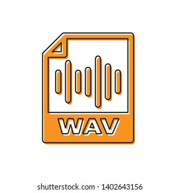 Orange WAV file document icon. Download wav button icon isolated on white background. WAV waveform audio file format for digital audio riff files. Vector Illustration